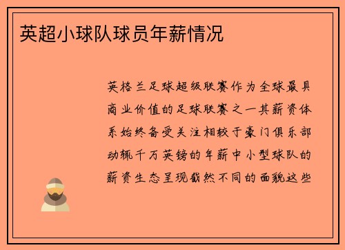英超小球队球员年薪情况