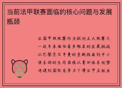 当前法甲联赛面临的核心问题与发展瓶颈